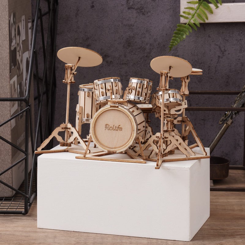 Rolife 3D Wooden Puzzles Model Kit for Adults and Teens to Build Musical Instrument Series (Drum kit) - Image 4