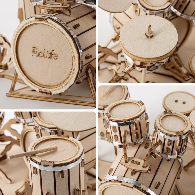 Rolife 3D Wooden Puzzles Model Kit for Adults and Teens to Build Musical Instrument Series (Drum kit) - Image 5