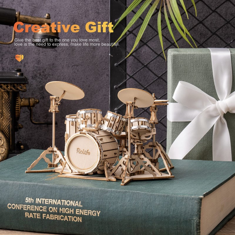 Rolife 3D Wooden Puzzles Model Kit for Adults and Teens to Build Musical Instrument Series (Drum kit) - Image 2