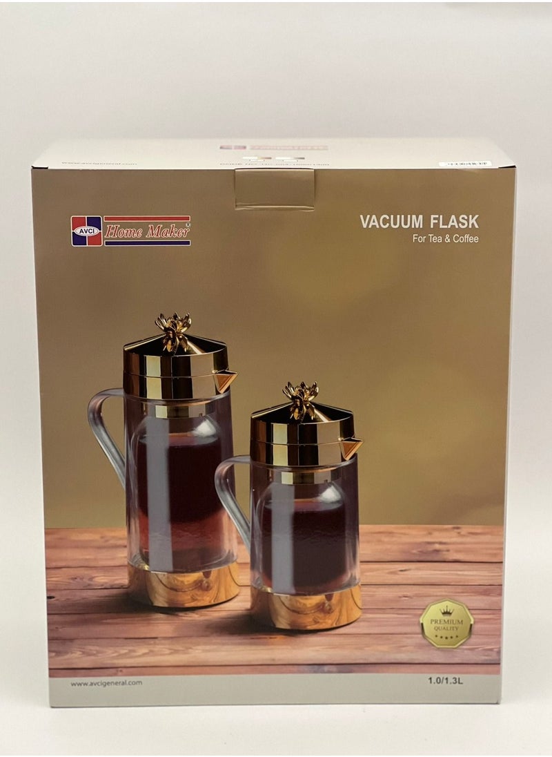Home Maker - 2-Piece  Tea & Coffee Flask Clear/Gold - Image 1