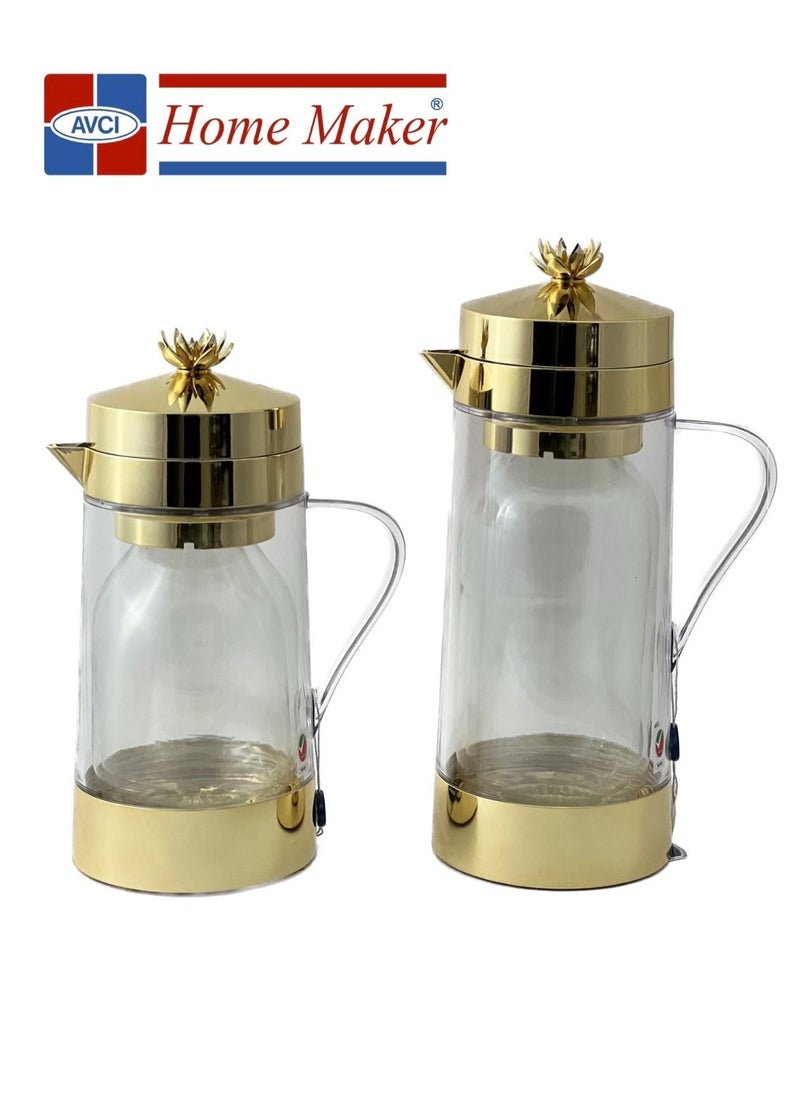 Home Maker - 2-Piece  Tea & Coffee Flask Clear/Gold - Image 1