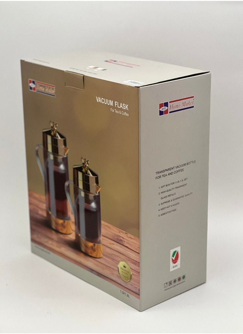 Home Maker - 2-Piece  Tea & Coffee Flask Clear/Gold - Image 1
