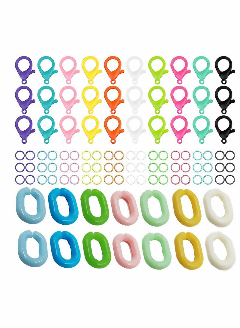 Excefore Multicolor Hard Plastic Clips, 135 Pcs Plastic Lobster Claw Clasps and Open Jump Rings, Cute Lanyard Snap Hooks for Key Chain Ring Toy Chain Clasp DIY Handmade Crafts - Image 1