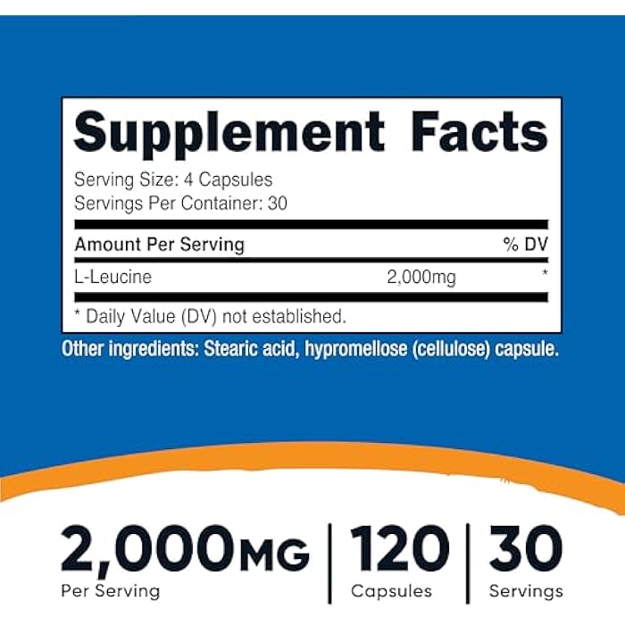 Nutricost L-Leucine 2,000mg, 120 Vegetarian Capsules, Non-GMO, Gluten Free, 30 Servings - Image 2