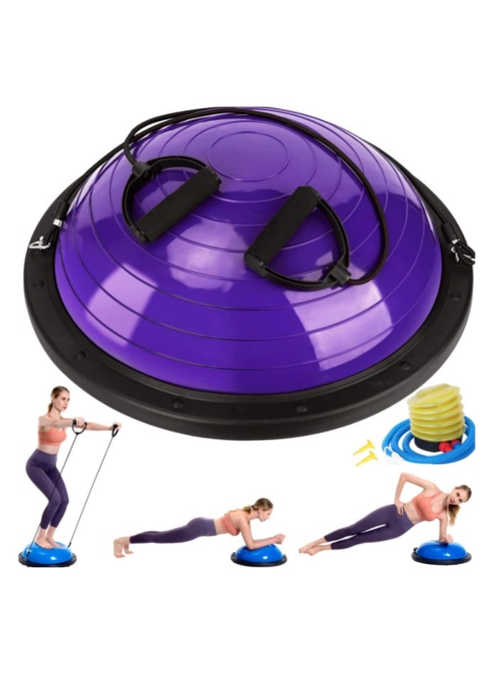 Rock Pow Balance Trainer Half Yoga Exercise Ball with Resistance Bands and Foot Pump for Home Gym Workout  - Image 1