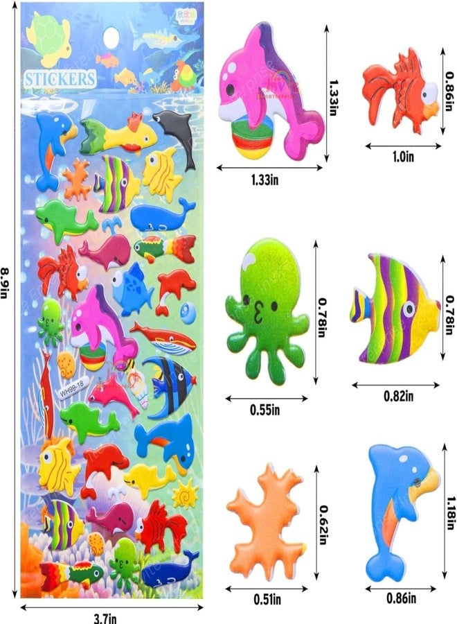 Funspark Sea World 10 Sheet 3D Puffy Sticker Set – Ocean Animals Self-Adhesive Waterproof Stickers with Fish, Whale, Dolphin & Shark for Kids Scrapbook, Diary & DIY Crafts - Image 3