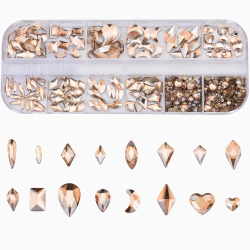 Tisslan 153pcs 3D Nail Diamonds Crystal Golden Shadow Flat Back Gem Stones for Nail Art Decoration 960pcs Mix Loose Round Rhinestones Set Supply - Image 2