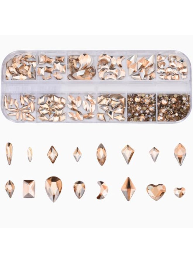 Tisslan 153pcs 3D Nail Diamonds Crystal Golden Shadow Flat Back Gem Stones for Nail Art Decoration 960pcs Mix Loose Round Rhinestones Set Supply - Image 1