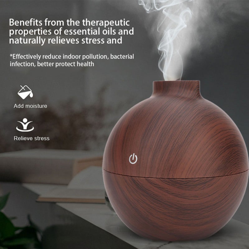 Essential Oil Diffuser: Deep Wood Grain 7 Colors LED Light - Dry Burning-Resistant Automatic Power Off, Low Noise Mini USB Humidifier for Home, Office, Bedroom, Spa - Image 3
