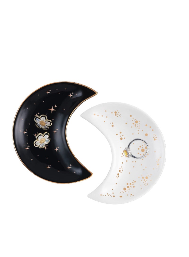 NIBEMINENT Moon Shape Jewellery Tray, Ceramic Jewelry Dish, Trinket Dish Sundries Organiser Accessories for Home Decor  - Image 1