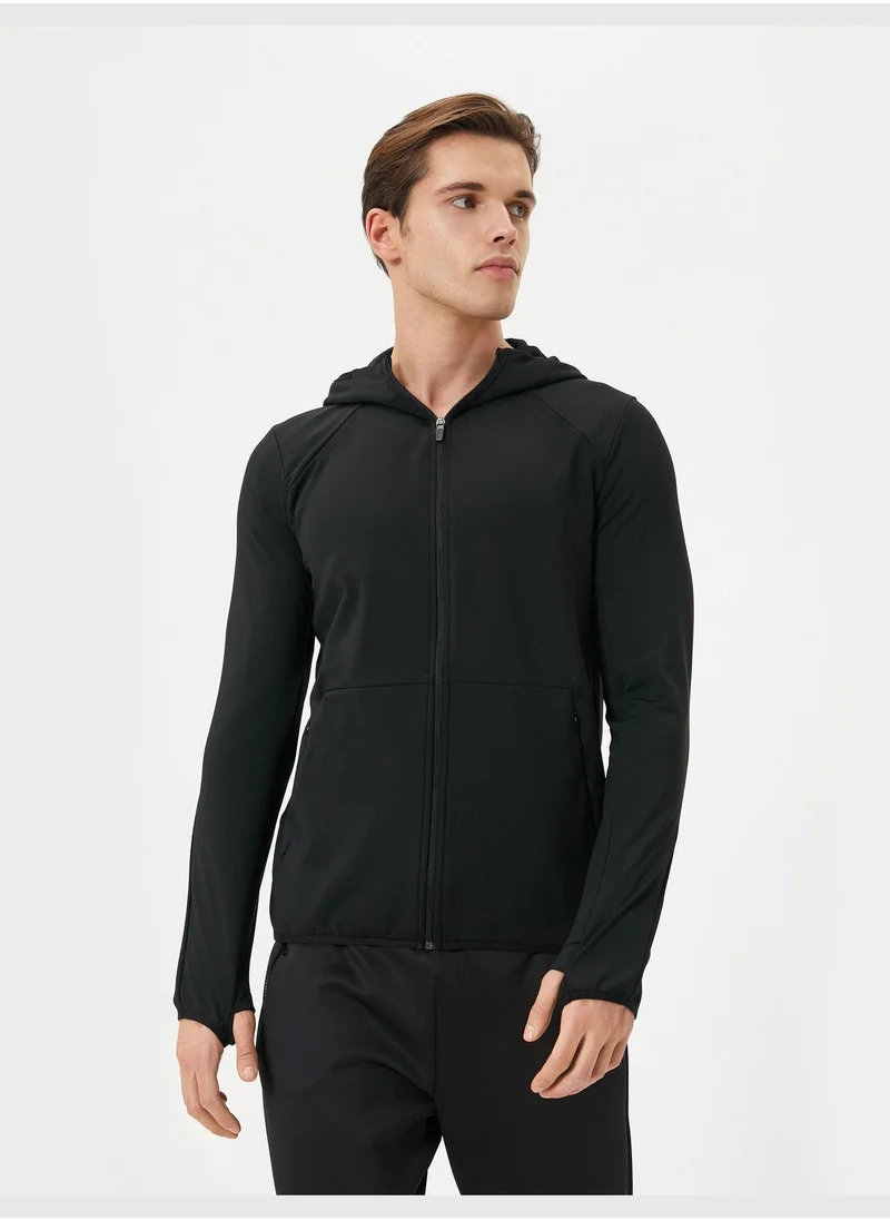 كوتون Zipper Detail Hooded Sport Sweat