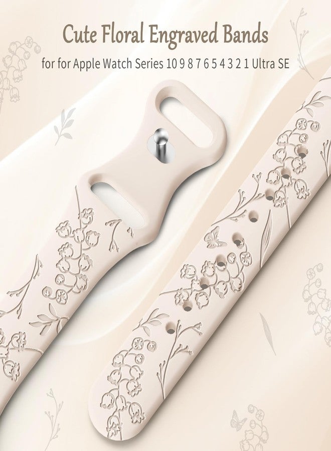 امسكاي مجموعة AMSKY من 6 أساور رفيعة محفورة بنقوش زهرية، متوافقة مع ساعات Apple Watch بمقاسات 40 مم، 41 مم، 42 مم، 38 مم، 44 مم، 45 مم، 46 مم، 49 مم، للنساء. سوار رياضي أنيق من السيليكون لساعات iWatch Series 10 Ultra و9 و8 و7 و6 و5 و4 و3 و2 و1 وSE. - Image 3