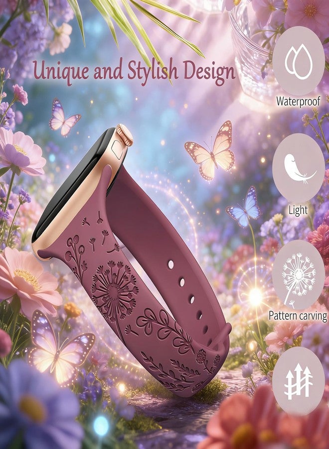 امسكاي مجموعة AMSKY من 6 أساور رفيعة محفورة بنقوش زهرية، متوافقة مع ساعات Apple Watch بمقاسات 40 مم، 41 مم، 42 مم، 38 مم، 44 مم، 45 مم، 46 مم، 49 مم، للنساء. سوار رياضي أنيق من السيليكون لساعات iWatch Series 10 Ultra و9 و8 و7 و6 و5 و4 و3 و2 و1 وSE. - Image 2