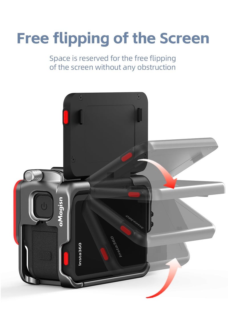 SYOSI 360 Ace Series Aluminum Frame Cage with Lens Silicone Case for Insta360 Ace/Ace Pro, Metal Protective Durable Housing Case with Cold Shoe Mount Compatible with Official Pivot Stand Mount - Image 2