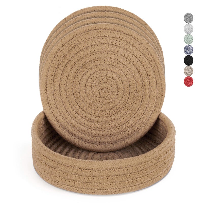 Trivets for Hot Dishes Pots and Pans Hot Pads with Storage Basket Pot Holders for Kitchen Heat Resistant Mat Protect Counter Home Essentials Farmhouse Decor Khaki 4 PCS