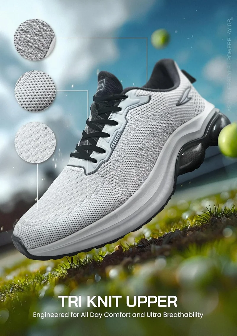 Asian Light Grey and Black Running Shoes for Men and Boys