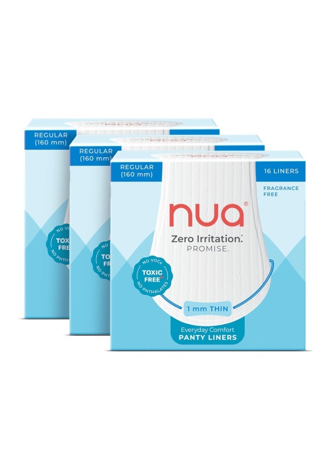Nua Everyday Comfort Panty Liner for Women Daily Use | Pack of 48 liners - 160mm | For White Discharge, Spotting & Non Period Leakages | Individually Wrapped | Zero Irritation | Super-thin | Stays in Place | Instant Absorption | Softest Top sheet | 100% - Image 1