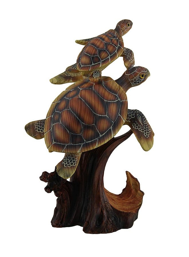 Zeckos Two Swimming Sea Turtles Decorative Faux Carved Wood Look Statue - Image 1