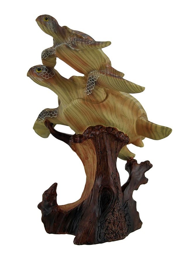 Zeckos Two Swimming Sea Turtles Decorative Faux Carved Wood Look Statue - Image 3
