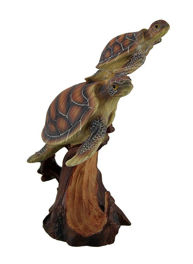 Zeckos Two Swimming Sea Turtles Decorative Faux Carved Wood Look Statue - Image 2