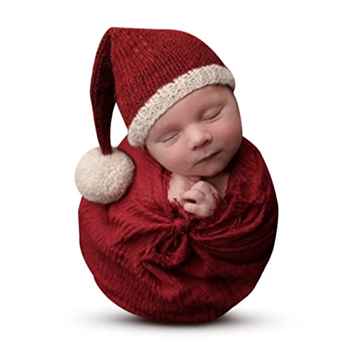 ForBaysy Christmas Newborn Photography Props Swaddle Wraps with Santa Hats for Baby Boys Girls Photo Props Shoot - Image 1