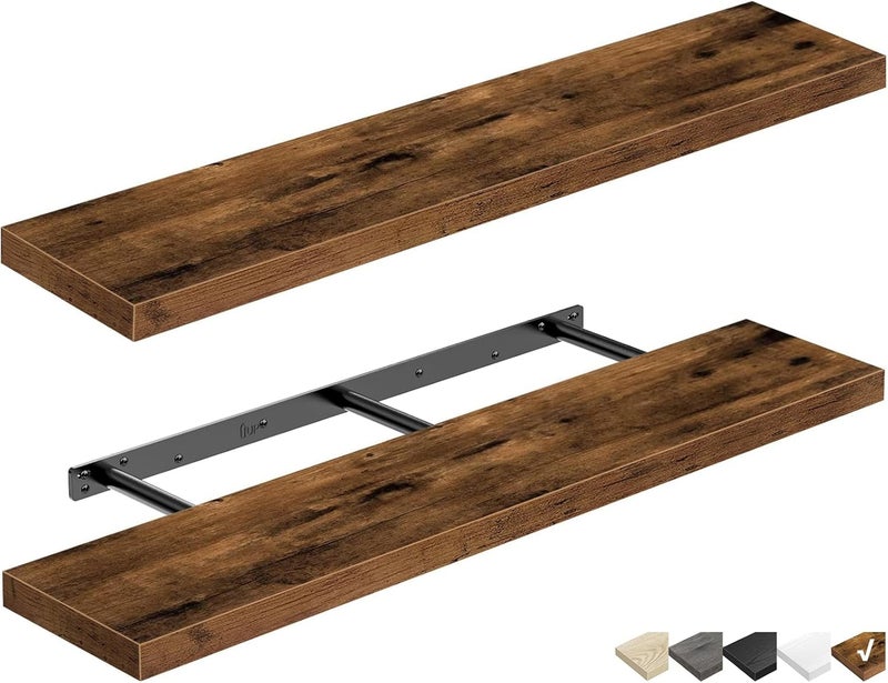 QEEIG Floating Shelves for Wall 47.2" Extra Long - Wall Shelf Bathroom Kitchen Living Room Bedroom Farmhouse Home Decor Display Bookshelf Large 47.2 x 9.3 inch Set of 2, Rustic Brown (008-120BN) - Image 1