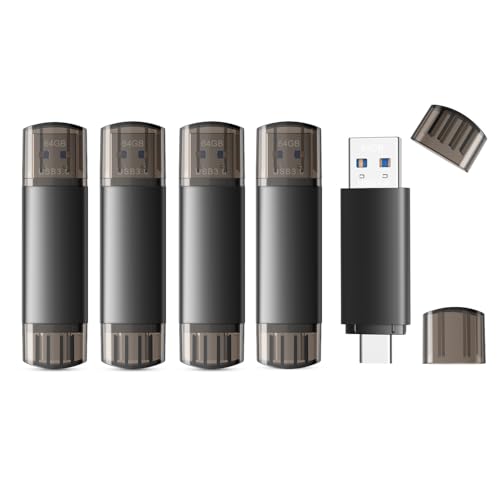 JOIOT 64GB USB C Flash Drive Dual USB 3.0 Flash Drive Type C + USB A Portable Type-C Flash Drive 2-in-1 USB-C Thumb Drive for Smartphone Tablet Computer Mac iPhone Black (5 Pack) - Image 1