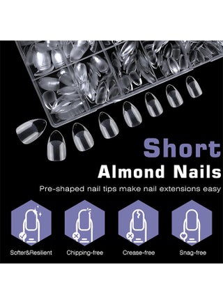 600pcs Short Almond Nail Tips Fake Nails Press on Nails Clear Nail Tip Full Cover False Nails Artificial Fingernail, 12 Size Soft Gel Nail Tips for Acrylic Nails Gel Nail Extentions - view 2