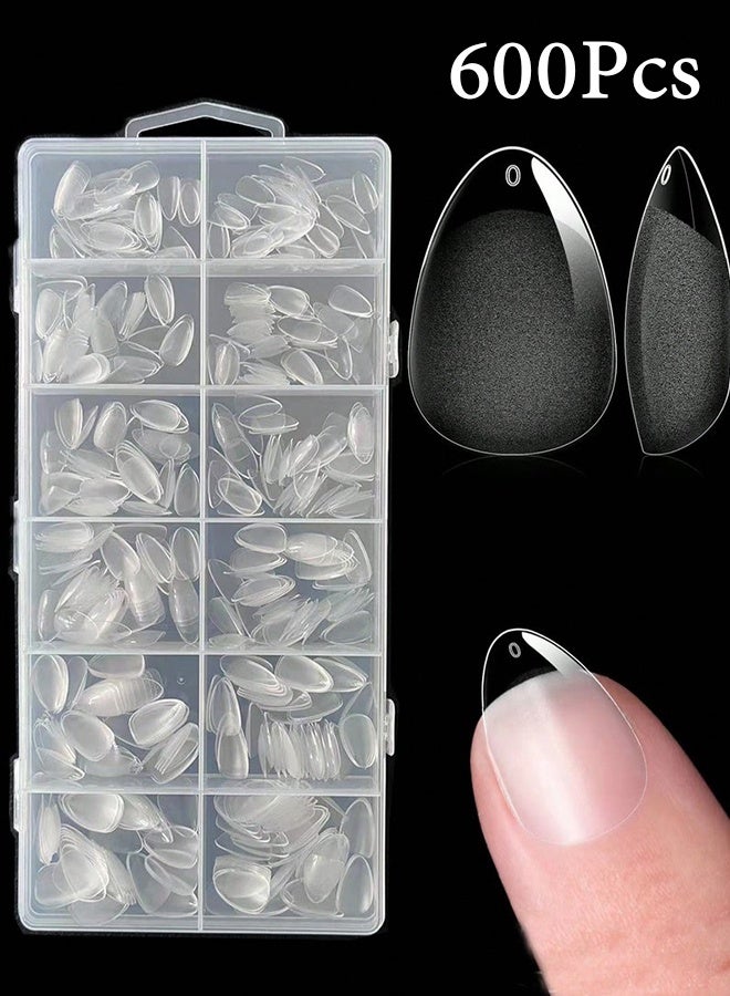 Lemon 600pcs Short Almond Nail Tips Fake Nails Press on Nails Clear Nail Tip Full Cover False Nails Artificial Fingernail, 12 Size Soft Gel Nail Tips for Acrylic Nails Gel Nail Extentions - Image 1