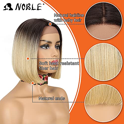NOBLE Blonde Ombre Bob Wigs for Women Short Straight T Part HD Lace Front Wigs 150 Density Blunt Cut Bob Wig Heat Resistant Synthetic Ombre Blonde Bob Wigs for Daily Party Use 10 inches - Image 3