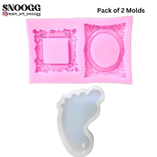 SNOOGG White Baby feet and 2 Cavity Pink Photo Frame RTV Silicone Liquid Mold for Epoxy Resin Casting, DIY Project, Home Decor, Wedding etc. - Image 2