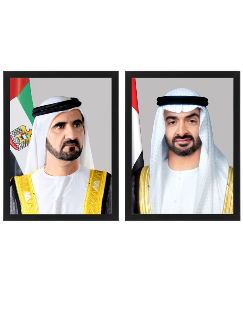 Boomah Accessories - 2-Piece Official Portrait Of  HH Sheikh Mohamed Bin Zayed Bin Sultan Al Nahyan And HH Sheikh Mohammed Bin Rashid Al Maktoum Poster With Frame Multicolour 30x40cm - Image 1