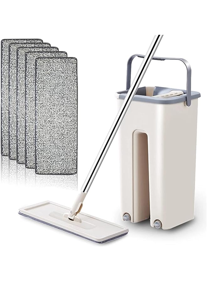 PROMASS Mop and Bucket, Hands Free Flat Floor Mop and Bucket with 5 Reusable Microfiber Mop Pads Suitable for All Floor Types - Image 1