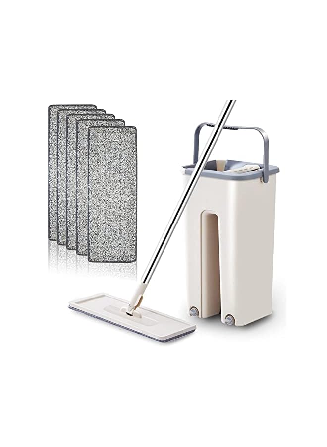 PROMASS Mop and Bucket, Hands Free Flat Floor Mop and Bucket with 5 Reusable Microfiber Mop Pads Suitable for All Floor Types - Image 2
