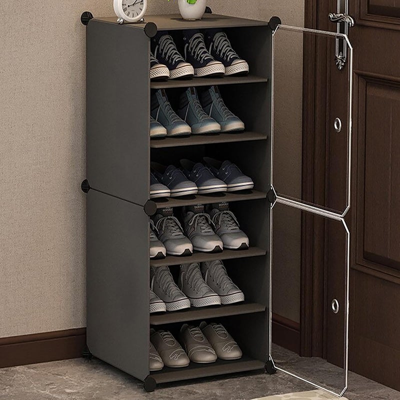 Zemic Plastic Shoe Rack for Home with DoorAdjustable Plastic Shoe Rack for BedroomOutdoor WaterproofMultiPurpose Shoe OrganizerHighDensity PP Frame for Stability 6SHELF2DOOR Grey