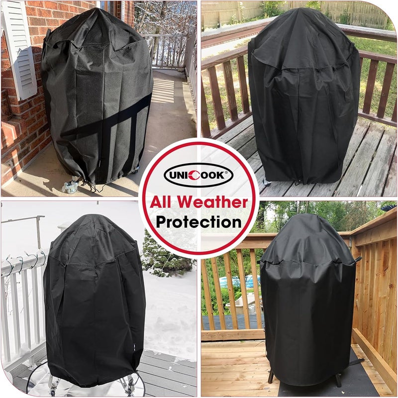 Unicook Smoker Cover 30 Inch, Heavy Duty Waterproof Charcoal Kettle Grill Cover, Fade Resistant Barrel Cover, Fits Weber Char-Griller Akorn Kamado and More Grills, Round Smoker Cover 30" Dia x 36" H - Image 3
