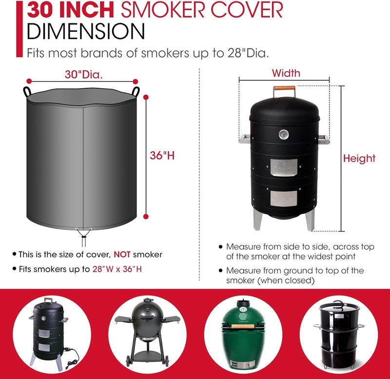 Unicook Smoker Cover 30 Inch, Heavy Duty Waterproof Charcoal Kettle Grill Cover, Fade Resistant Barrel Cover, Fits Weber Char-Griller Akorn Kamado and More Grills, Round Smoker Cover 30" Dia x 36" H - Image 2