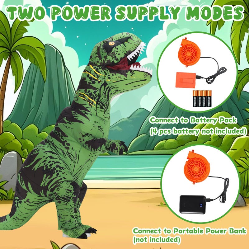 Servllcell Inflatable Dinosaur Costume for Adult,Halloween Costumes T Rex Blow Up Costumes for Women Men,Funny Cosplay Party(Green) - Image 3