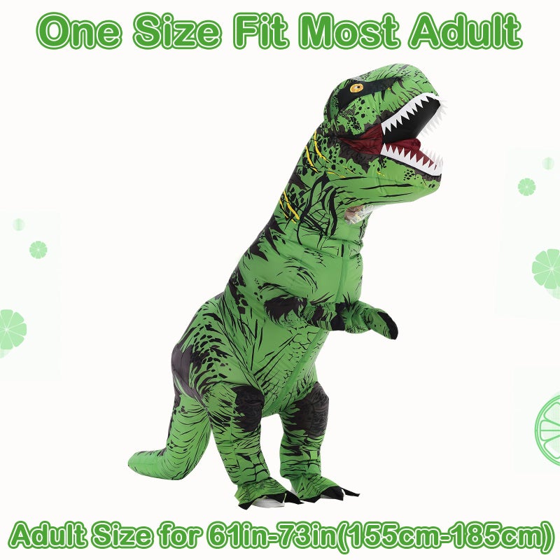 Servllcell Inflatable Dinosaur Costume for Adult,Halloween Costumes T Rex Blow Up Costumes for Women Men,Funny Cosplay Party(Green) - Image 2