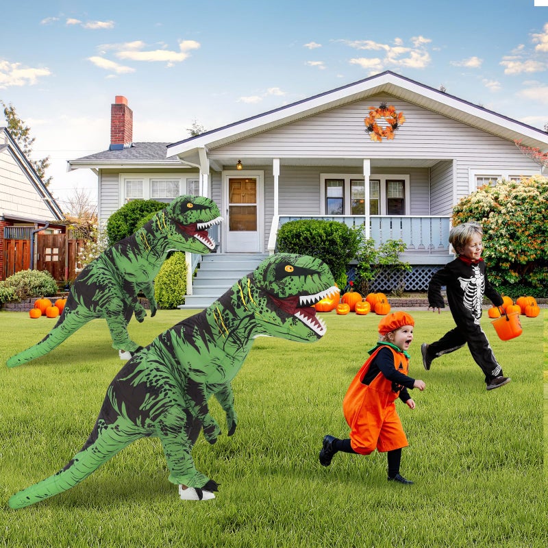 Servllcell Inflatable Dinosaur Costume for Adult,Halloween Costumes T Rex Blow Up Costumes for Women Men,Funny Cosplay Party(Green) - Image 4