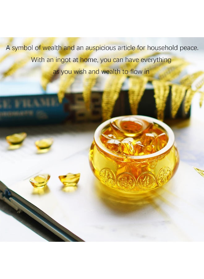 3-Inch Handmade Crystal Glass Golden Treasure Basin with Ingots for Feng Shui Home Office  Decor - Image 3