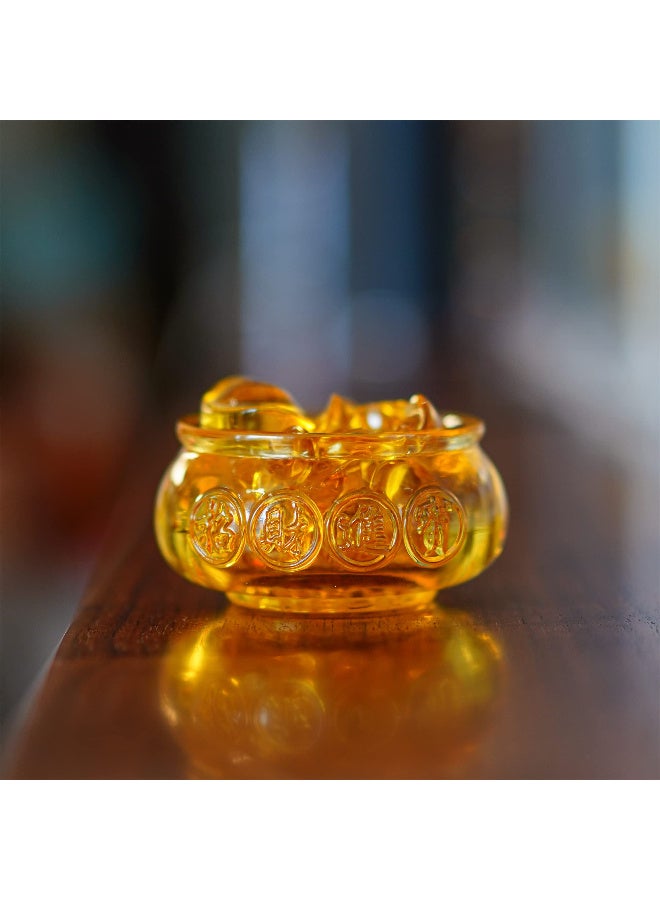 3-Inch Handmade Crystal Glass Golden Treasure Basin with Ingots for Feng Shui Home Office  Decor - Image 4