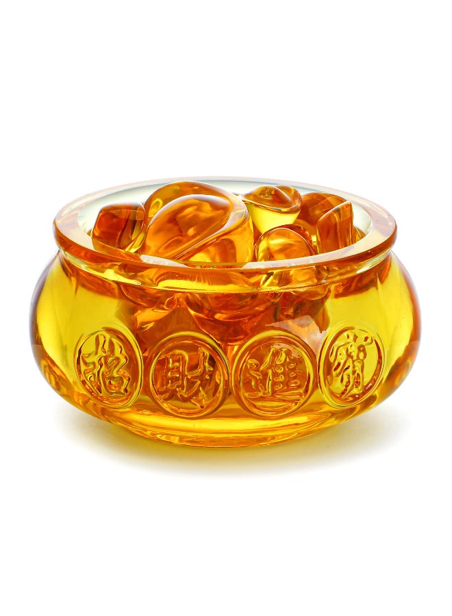 3-Inch Handmade Crystal Glass Golden Treasure Basin with Ingots for Feng Shui Home Office  Decor - Image 1
