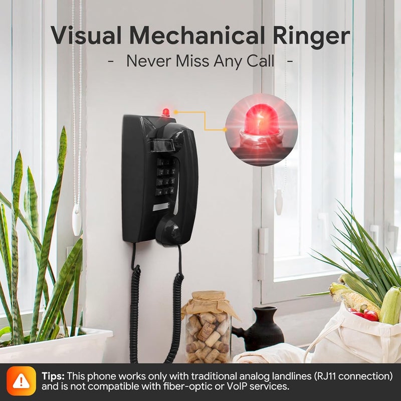 Sangyn Old Style Retro Wall Phone with Handset Volume Control Landline Corded Telehone Waterproof and Moisture Proof for Home,Hotel,Bathroom,Living Room,School and Office,Black - Image 3
