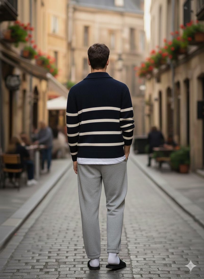 Pivl Men's Winter Half Zip Striped Sweater_Navy-XL - Image 4