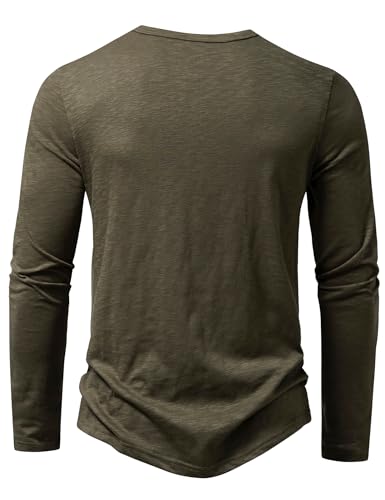 PARKLEES Men's Casual Stretchy Long Sleeve Henley T-Shirt Front Placket Muscle Workout Athletic 4 Buttons Tee Tops Army Green X-Large - Image 3