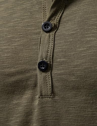 PARKLEES Men's Casual Stretchy Long Sleeve Henley T-Shirt Front Placket Muscle Workout Athletic 4 Buttons Tee Tops Army Green X-Large - Image 5