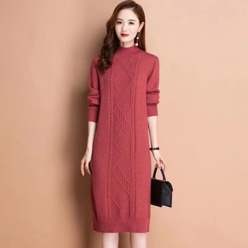 Sweater Womens Wool Sweater Winter Sweater Dress Loose plus size dress Warm Twist Base Shirt Black - Image 2