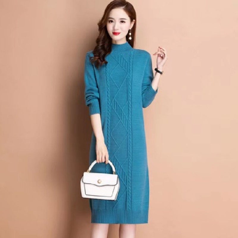 Sweater Womens Wool Sweater Winter Sweater Dress Loose plus size dress Warm Twist Base Shirt Black - Image 3