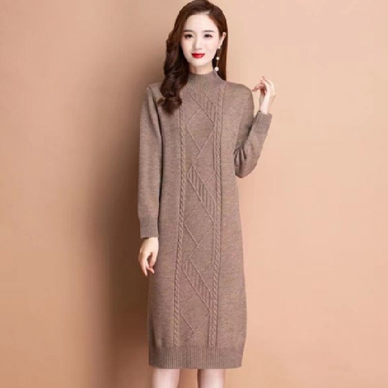 Sweater Womens Wool Sweater Winter Sweater Dress Loose plus size dress Warm Twist Base Shirt Black - Image 4